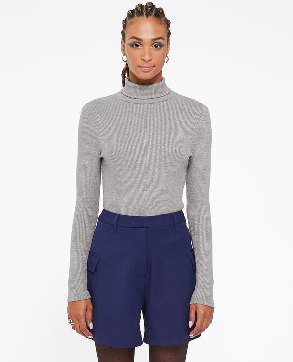 Pull fin col roulé maille côtelée gris foncé - Pimkie