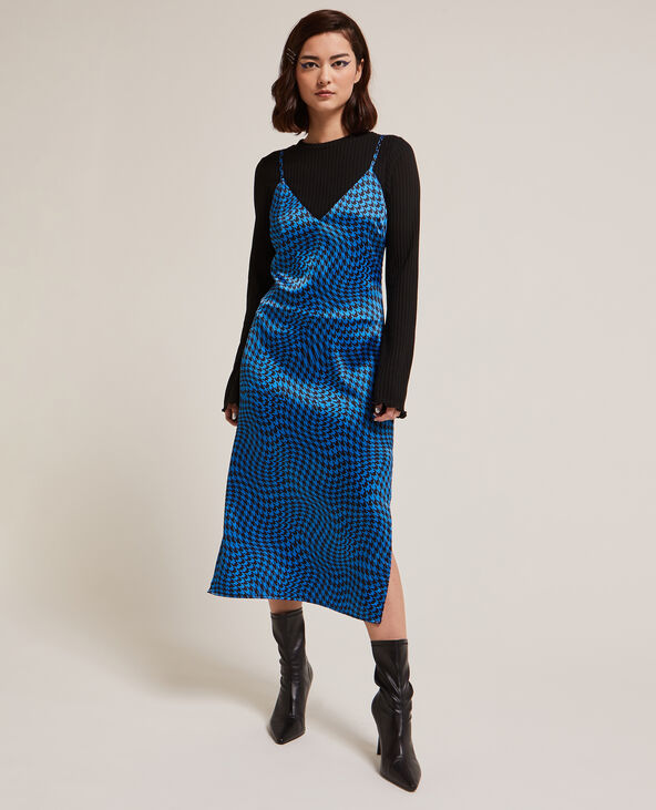 Robe midi tissu satiné bleu - Pimkie