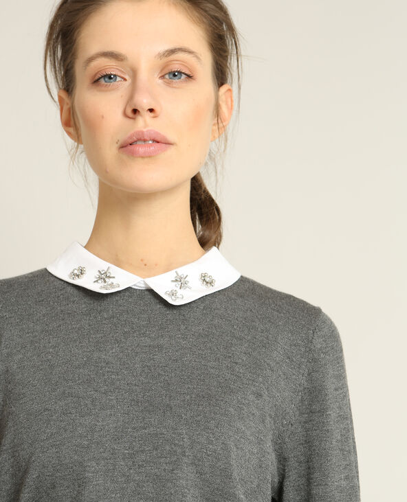 Pull col bijoux gris chiné - Pimkie