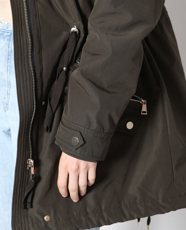 Parka longue avec fausse fourrure vert kaki - Pimkie