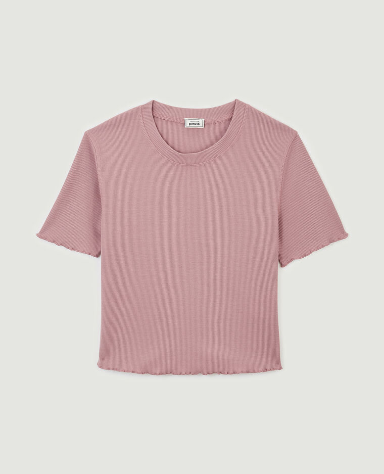T-shirt court maille côtelée rose - Pimkie