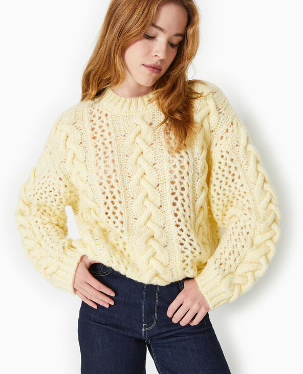 Pull en maille ajourée et torsadée Jaune pâle - Pimkie