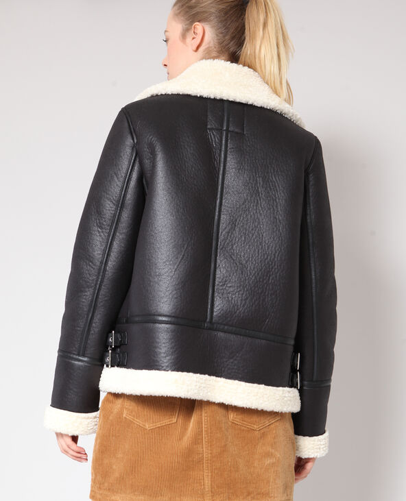 Blouson biker en fausse fourrure noir - Pimkie