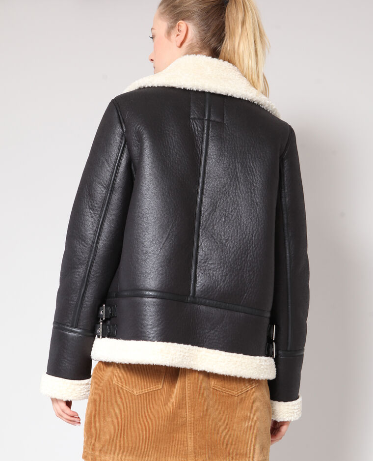 Blouson biker en fausse fourrure noir - Pimkie