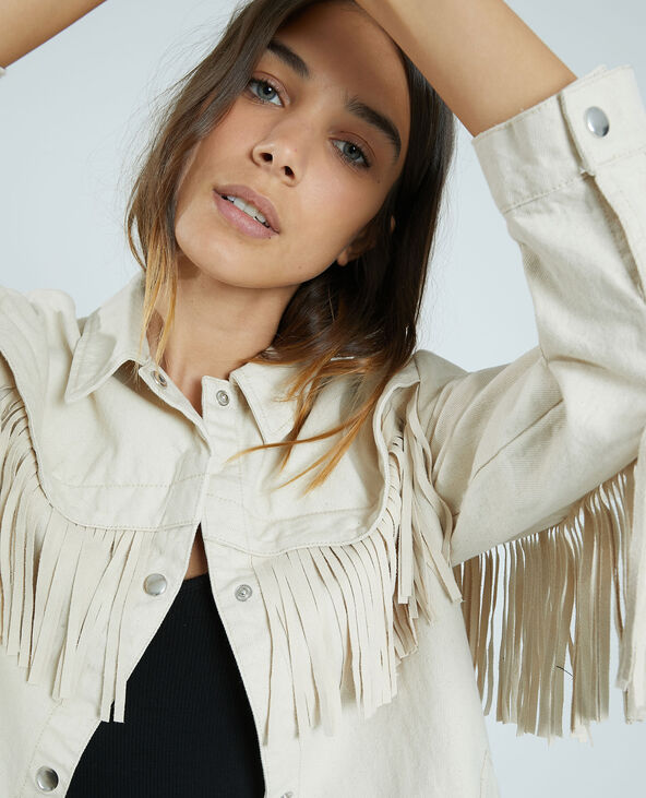 Surchemise à franges beige - Pimkie