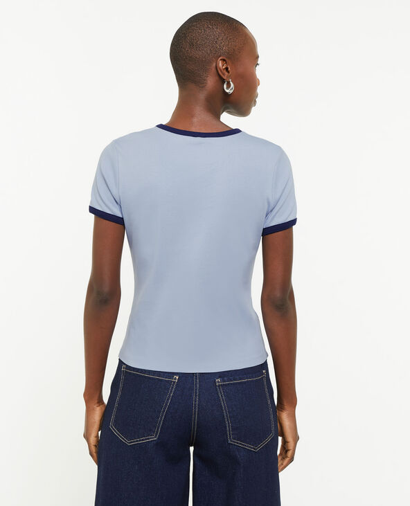T-shirt manches courtes avec bords contrastés bleu - Pimkie
