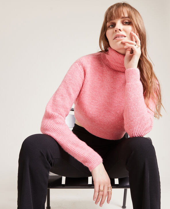 Pull cropped col roulé rose - Pimkie