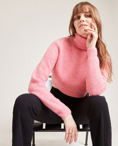 Pull cropped col roulé rose - Pimkie