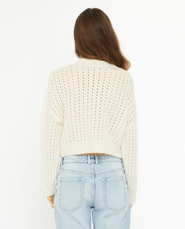 Pull court en maille ajourée blanc - Pimkie
