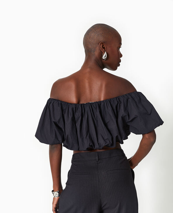 Top court avec encolure Bardot noir - Pimkie