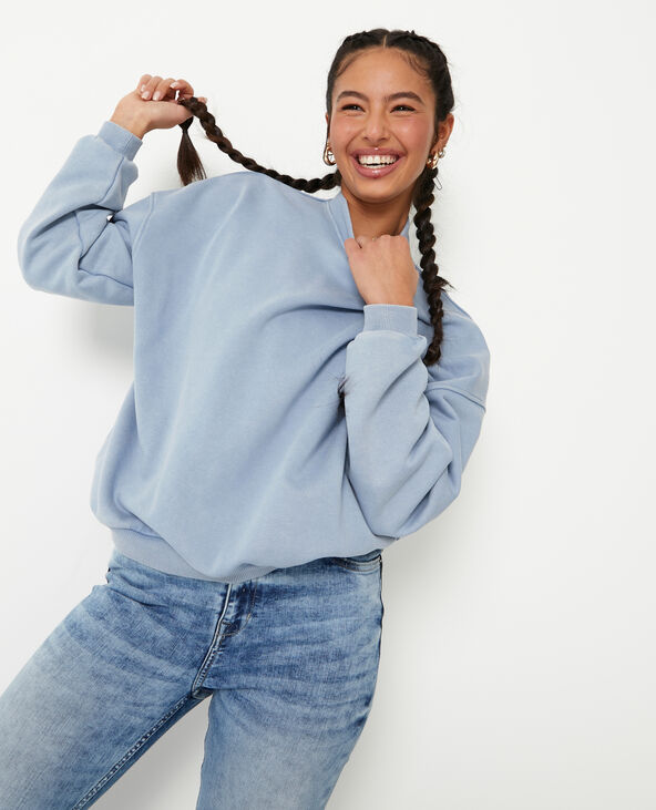 Sweat col rond avec effet délavé bleu - Pimkie