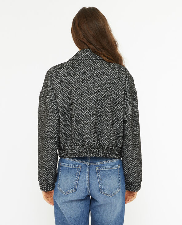 Blouson court en tweed effet chevrons noir - Pimkie