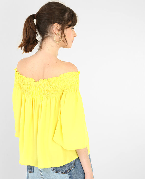 Blouse courte à col bardot jaune - Pimkie
