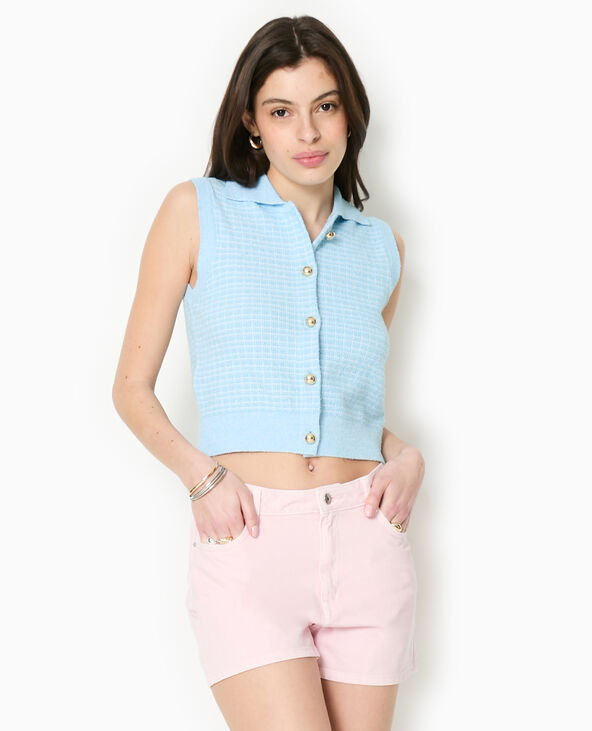 Gilet sans manches en maille à carreaux bleu - Pimkie