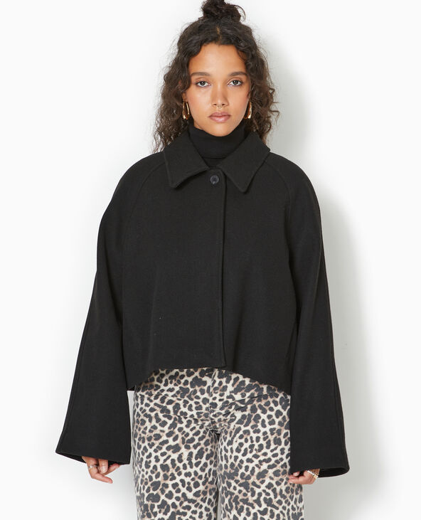 Manteau court drap de laine noir - Pimkie