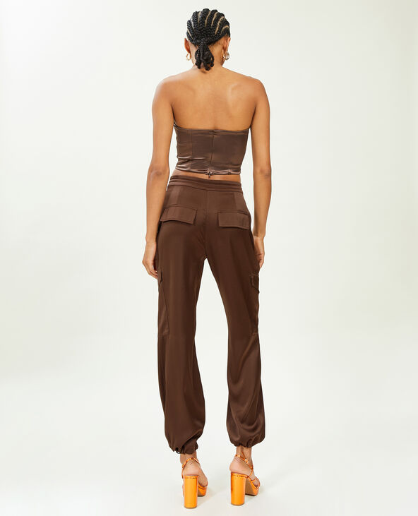 Pantalon cargo en tissu satiné marron - Pimkie