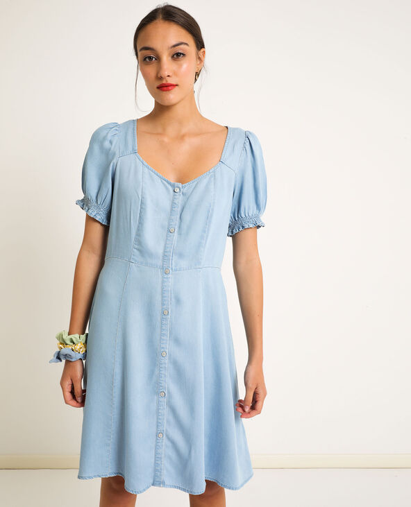 Robe fluide boutonnée bleu clair - Pimkie