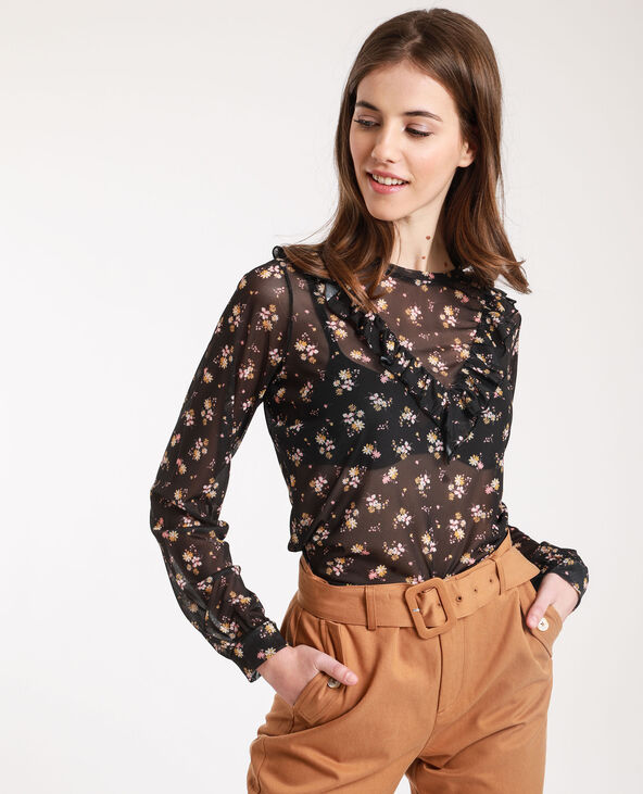 T-shirt résille à fleurs noir - Pimkie