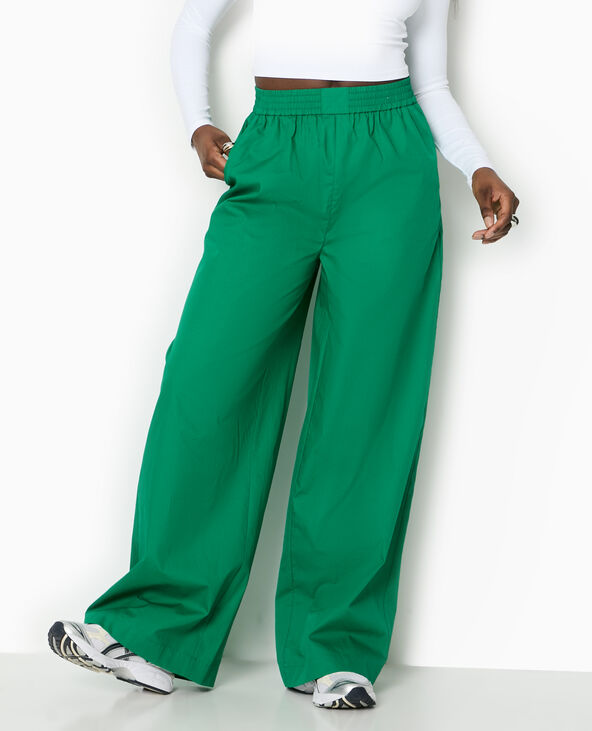 Pantalon large en popeline taille élastiquée vert - Pimkie