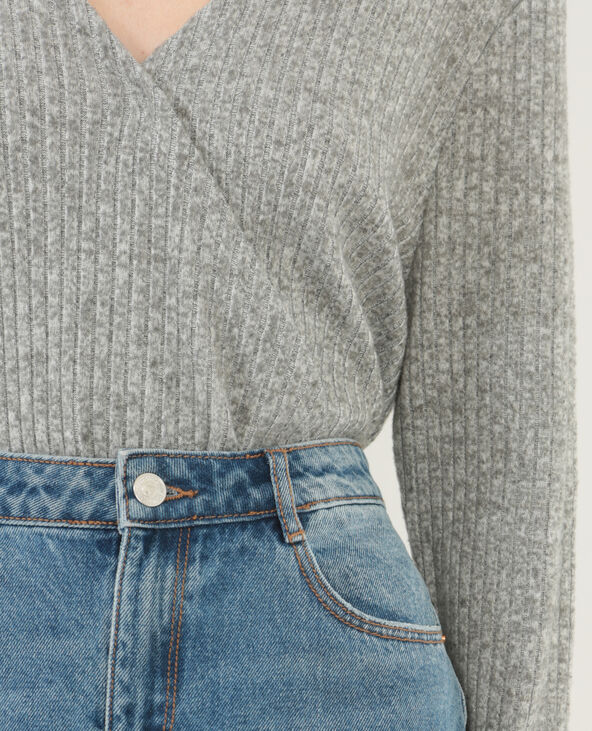Pull côtelé cache-cœur gris chiné - Pimkie