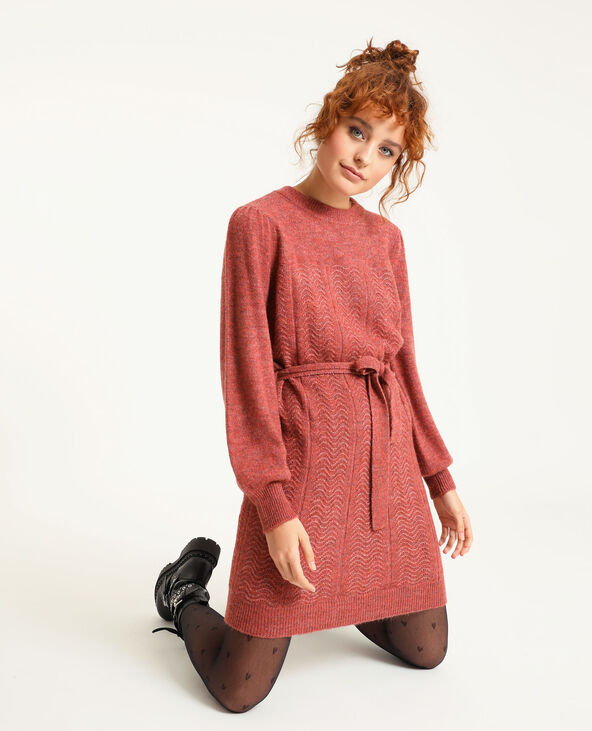 Robe pull avec ceinture vieux rose - Pimkie