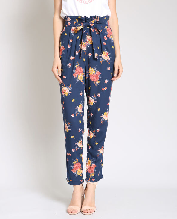 Pantalon fluide imprimé bleu marine - Pimkie