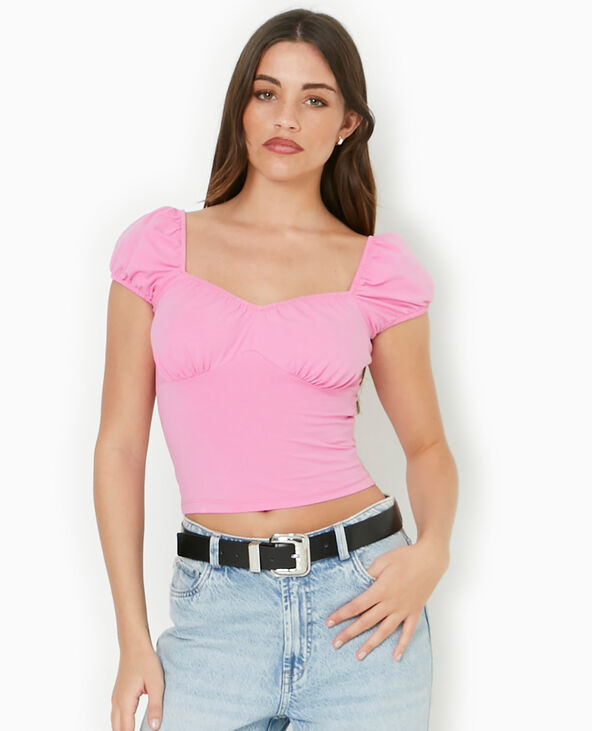Top encolure cœur avec smock dos rose - Pimkie