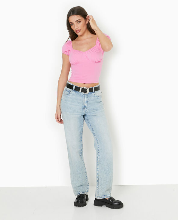 Top encolure cœur avec smock dos rose - Pimkie