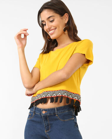 Cropped top à pompons jaune ocre - Pimkie