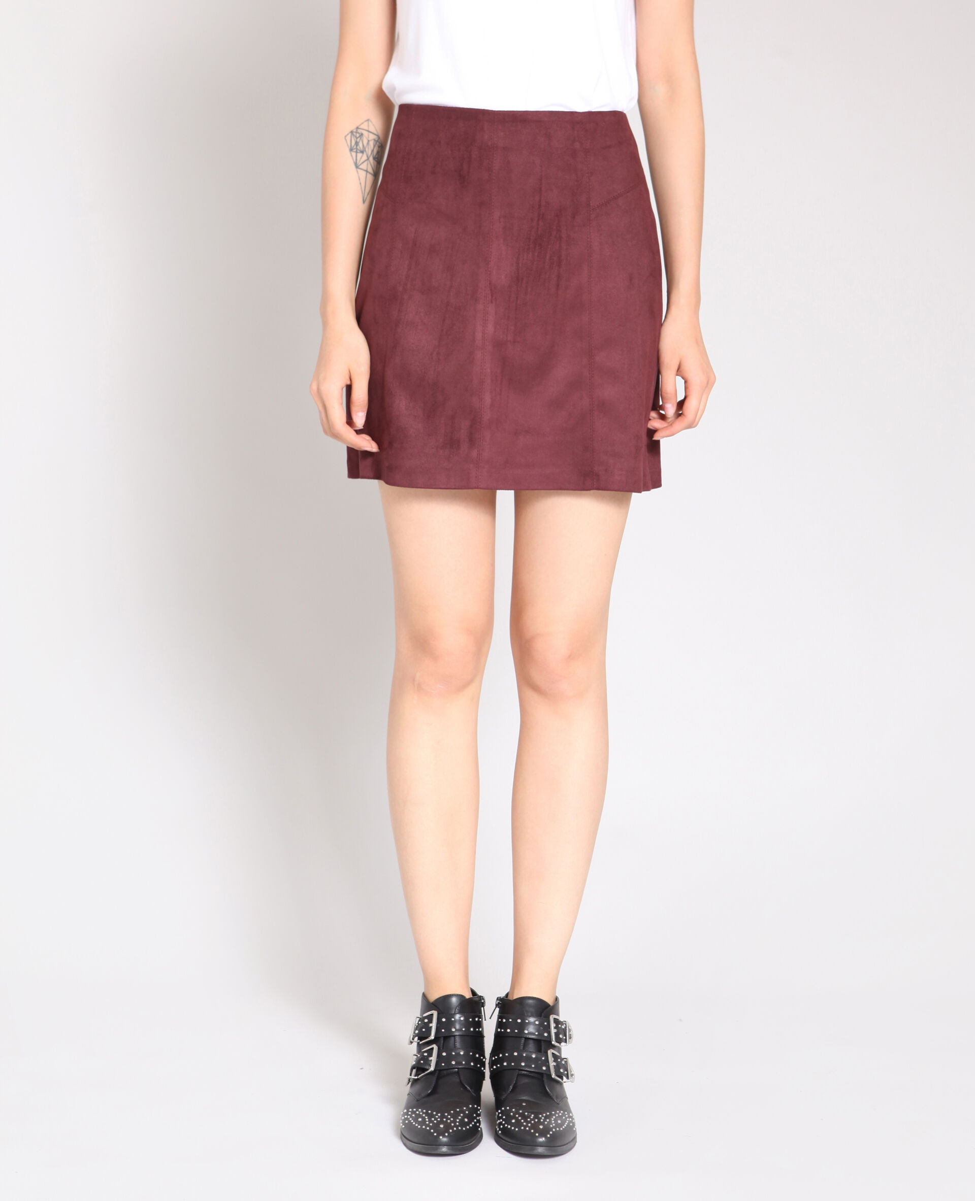 Jupe en faux daim bordeaux - 690498340A03 | Pimkie