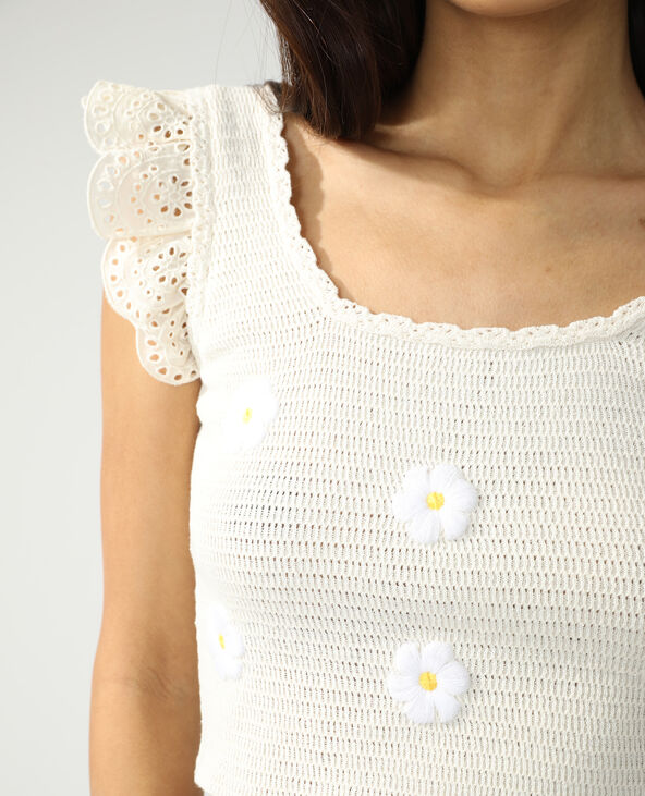 Top fleuri à dentelle anglaise écru - Pimkie