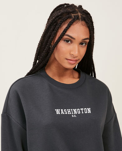 Sweat oversize col rond gris foncé - Pimkie