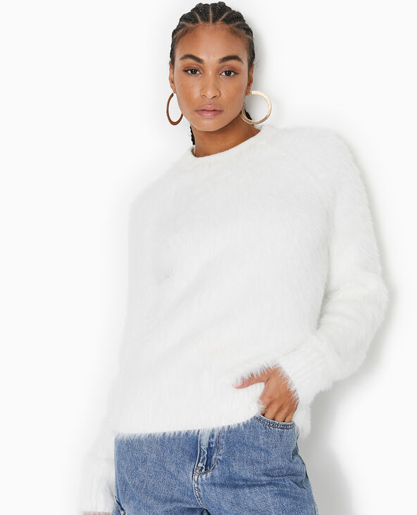 Pull col rond en maille fluffy et poilue blanc - Pimkie