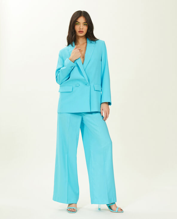 Pantalon large en toile fluide bleu turquoise - Pimkie