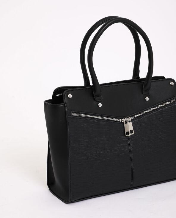 Sac cabas en faux cuir noir - Pimkie