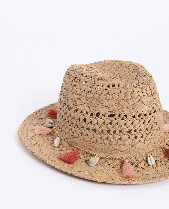 Chapeau en paille à bijoux beige - Pimkie