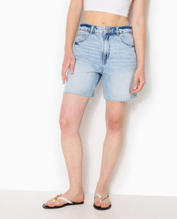 Short en jean taille haute avec bas coupés bleu - Pimkie