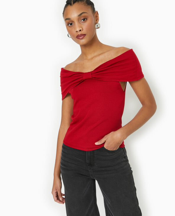 Top bustier en maille avec nœud rouge - Pimkie