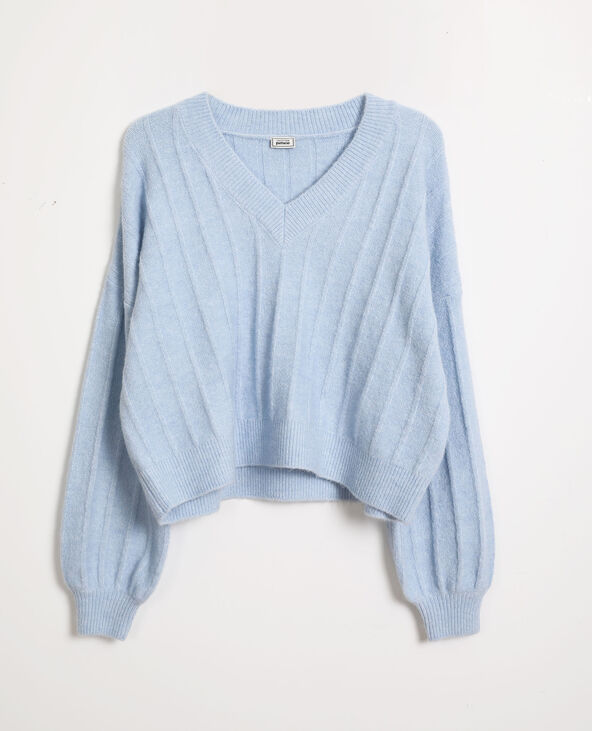 Pull grand col V bleu - Pimkie