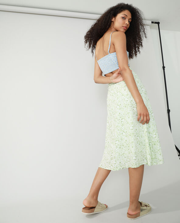 Jupe midi boutonnée et fleurie vert de gris - Pimkie