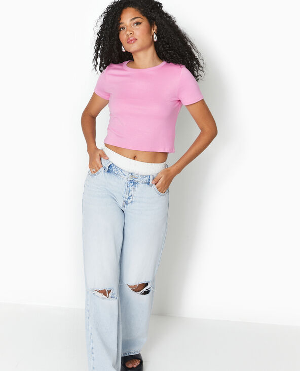 T-shirt court en maille fluide rose - Pimkie