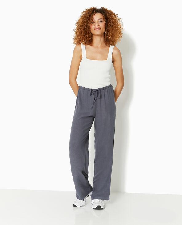 Pantalon droit et large avec taille élastiquée gris foncé - Pimkie