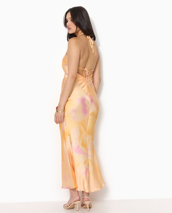 Robe longue dos-nu forme sirène en satin rose clair - Pimkie