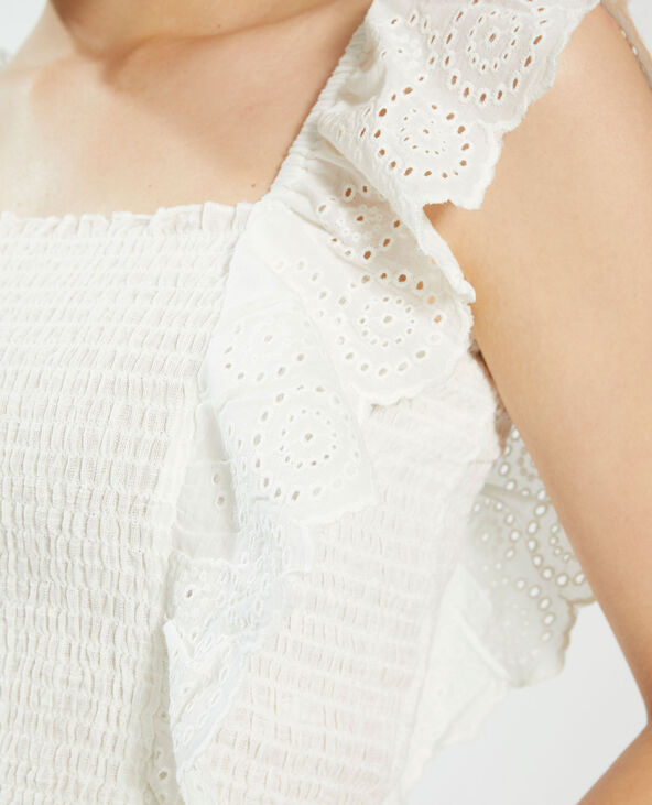 Top smocké avec broderie anglaise blanc - Pimkie
