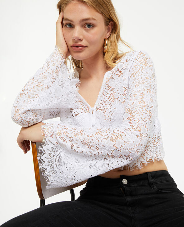 Blouse courte en dentelle blanc - Pimkie
