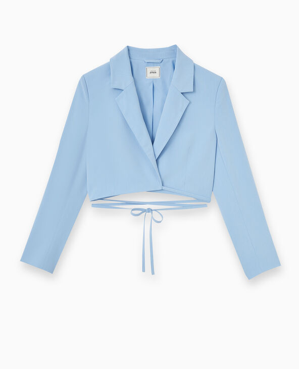 Veste cropped avec liens à nouer bleu clair - Pimkie