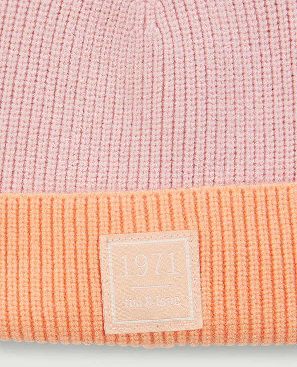 Bonnet bicolore en maille côtelée orange - Pimkie
