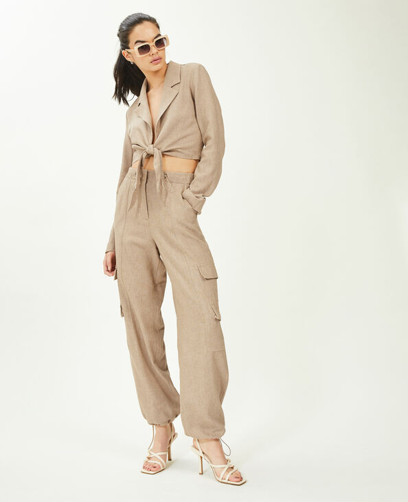 Veste blazer courte à nouer avec lin beige - Pimkie