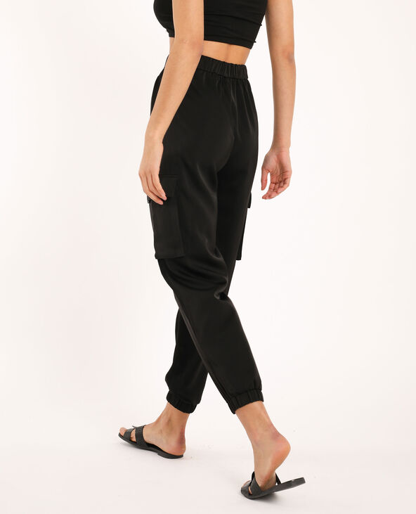 Pantalon cargo satiné noir - Pimkie