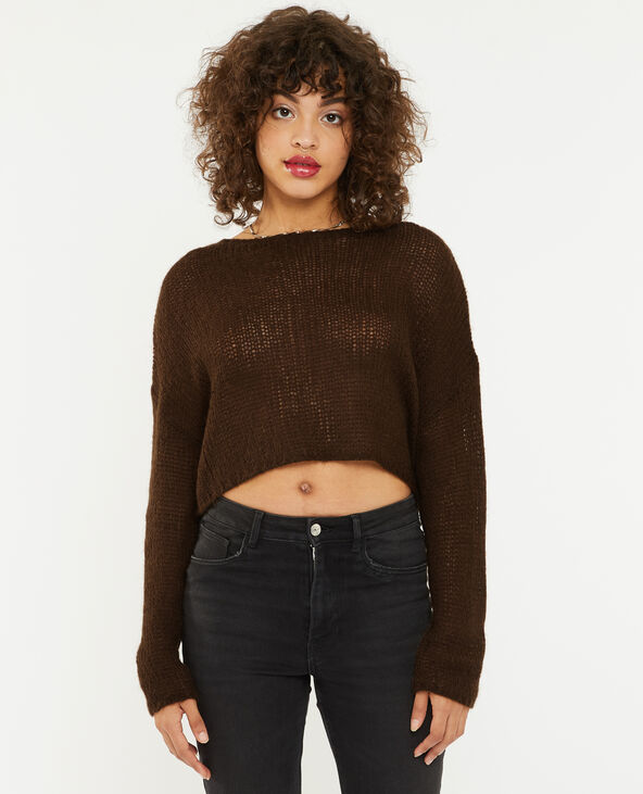 Pull cropped en maille transparente marron - Pimkie
